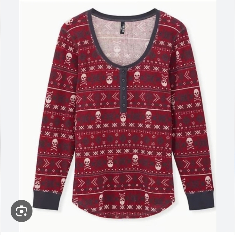 Torrid Skull Fair Isle PJ Waffle Top - Picture 4 of 10